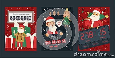 Countdown timer set of posters vector illustration. Happy New Year, Christmas greeting card design element. Different Vector Illustration