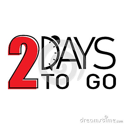 Countdown timer text. Bold red number. Two days remaining. Vector time countdown. Vector Illustration