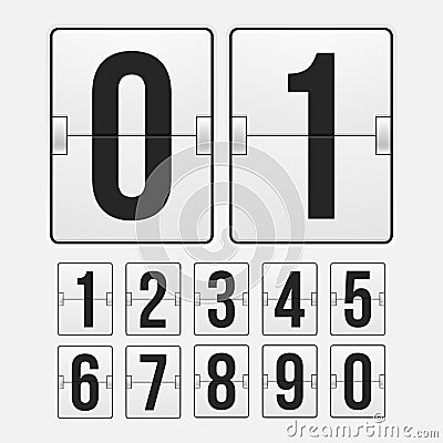 Countdown timer, white color mechanical scoreboard Vector Illustration