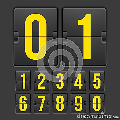 Countdown timer, white color mechanical scoreboard Vector Illustration