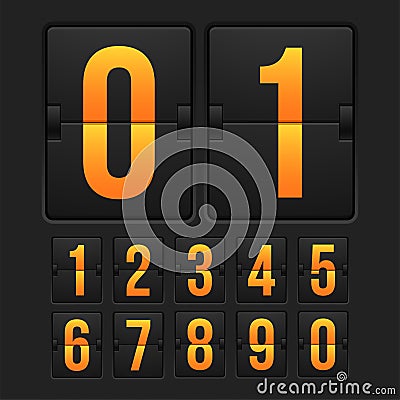 Countdown timer, white color mechanical scoreboard Vector Illustration