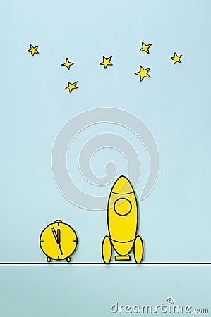 Countdown to the launch of a yellow rocket Stock Photo