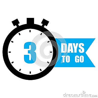 Countdown vector icon. Number three highlight. Bold 3 days to go text. Bright blue banner. Vector Illustration