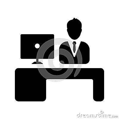 Counter, desk, people icon. Black vector graphics Stock Photo