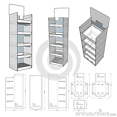 Counter display stand and Die-cut Pattern. Vector Illustration