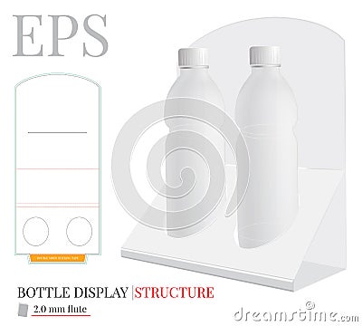 Counter Display Template, Vector with die cut / laser cut layers. Counter Stand. White, clear, blank, isolated Bottle Display Stock Photo