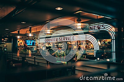 Counter Service sign inside of Laurel Diner, Long Beach, New York Editorial Stock Photo