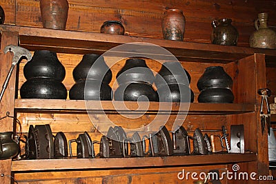 The counter to the historic home utensils Stock Photo