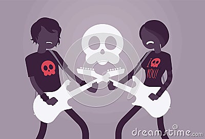 Counterculture young people with guitars, emotional and creative emo music Vector Illustration