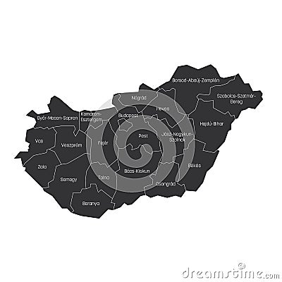 Counties of Hungary. Map of regional country administrative divisions. Colorful vector illustration Vector Illustration