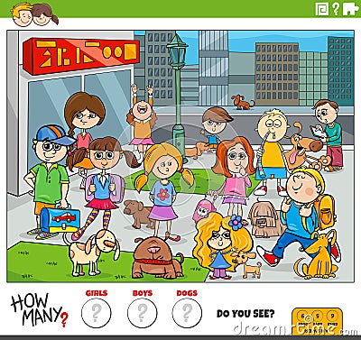 counting cartoon children and dogs educational activity Vector Illustration