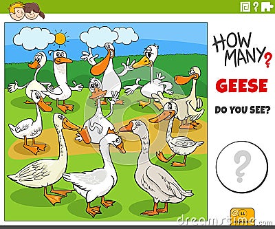 counting cartoon geese birds farm animals educational task Vector Illustration