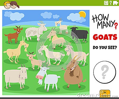 counting cartoon goats animals educational game Vector Illustration