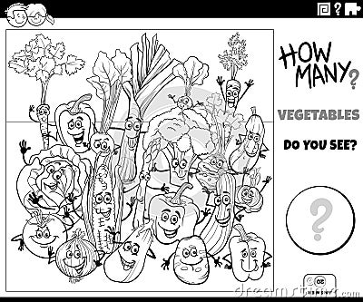 counting cartoon vegetables characters educational activity coloring page Vector Illustration