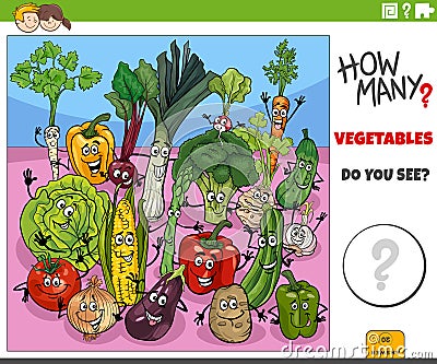 counting cartoon vegetables characters educational activity Vector Illustration