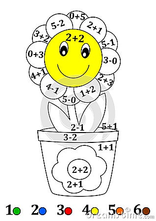 Counting with colors for children - a flower pot, flower Vector Illustration