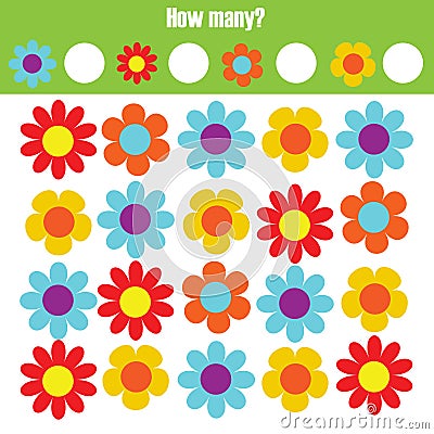 Counting educational children game, math kids activity. How many objects task Vector Illustration