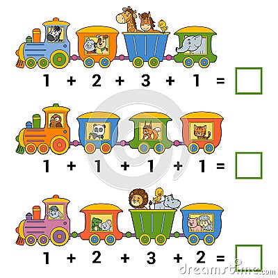 Counting Educational Game for Children. Addition worksheets Vector Illustration