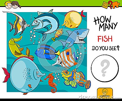 Counting fish educational activity game Vector Illustration