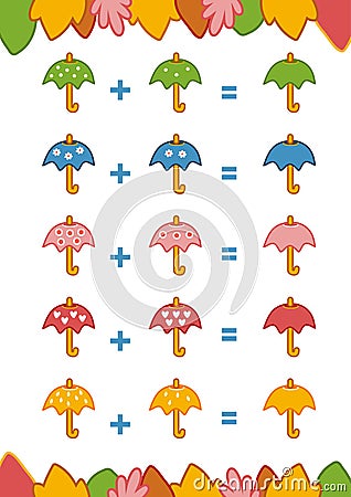 Counting Game for Children. Addition worksheets Vector Illustration