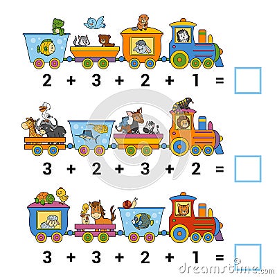 Counting Game for Children. Count the animals on the train Vector Illustration