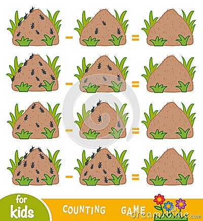 Counting Game for Children. Count the number of ants on anthills Vector Illustration