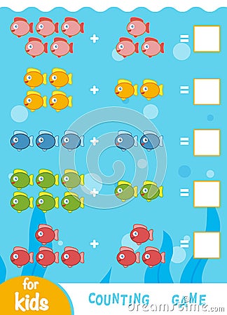 Counting Game for Children. Count the number of fish Vector Illustration