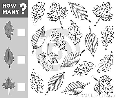 Counting Game for Children. Educational a mathematical game. Count how many leaves and write the result Vector Illustration