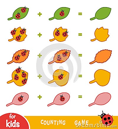 Counting Game. Count the number of beetles on leaves Vector Illustration