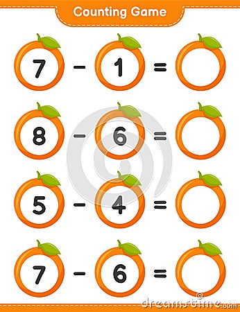 Counting game, count the number of Orange and write the result. Educational children game Vector Illustration