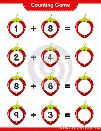 Counting game, count the number of Strawberry and write the result. Educational children game Vector Illustration