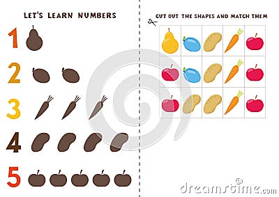 Counting Game With Fruit And Vegetables. Cut And Paste. Match Shapes ...