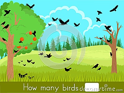 Counting game. How many birds Vector Illustration