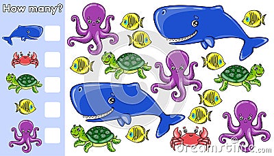 Counting game how many sea animals-2 Vector Illustration