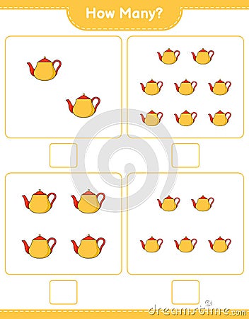 Counting game, how many Teapot. Educational children game, printable worksheet, vector illustration Vector Illustration