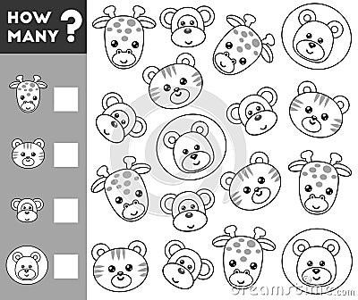 Counting Game for Preschool Children. Count how many animals Vector Illustration