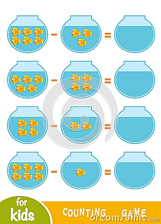 Counting Game for Preschool Children. Count the number of fish Vector Illustration