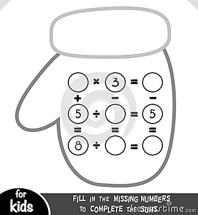 Counting Game for Preschool Children. Educational a mathematical game. Christmas mitten Vector Illustration