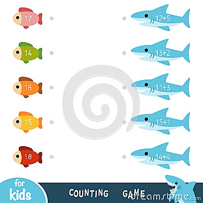 Counting Game for Preschool Children. Educational a mathematical game. Sharks and fish Vector Illustration