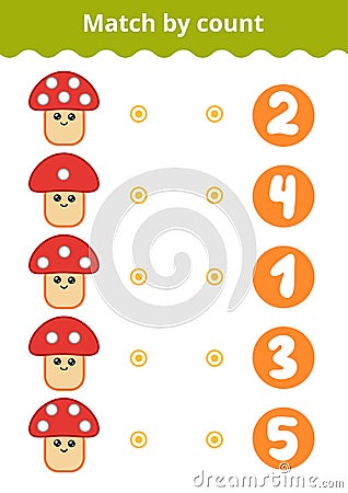 Counting Game for Preschool Children. Mushrooms Vector Illustration