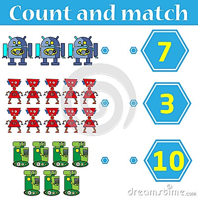 Counting game for preschool kids. Educational and mathematical game for children. Count and match - worksheet for kids Stock Photo