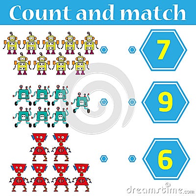 Counting game for preschool kids. Educational and mathematical game for children. Count and match - worksheet for kids Stock Photo