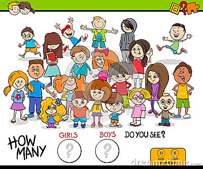 Counting girls and boys educational activity Vector Illustration