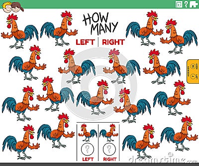 Counting left and right pictures of cartoon rooster farm animal Vector Illustration