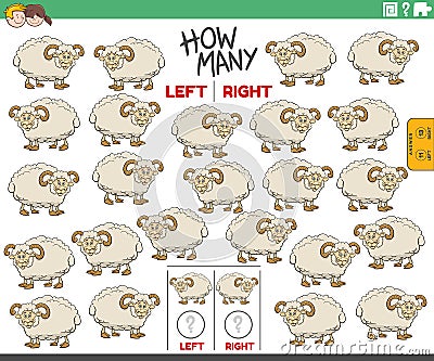 Counting left and right pictures of cartoon sheep farm animal Vector Illustration