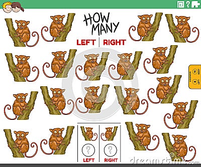 Counting left and right pictures of cartoon tarsier animal Vector Illustration