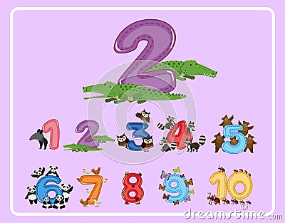 Counting number and other numbers with animals Vector Illustration