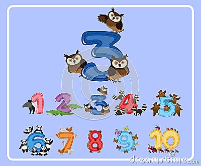 Counting number three with owls Vector Illustration