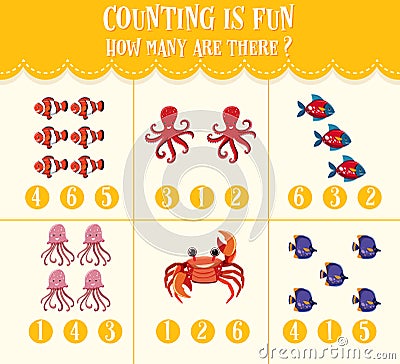 Counting picture and circle the number math worksheet for kids Vector Illustration