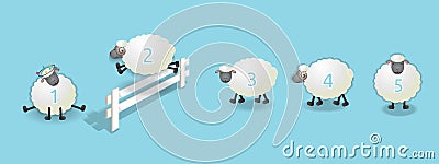 Counting sheep queue Vector Illustration